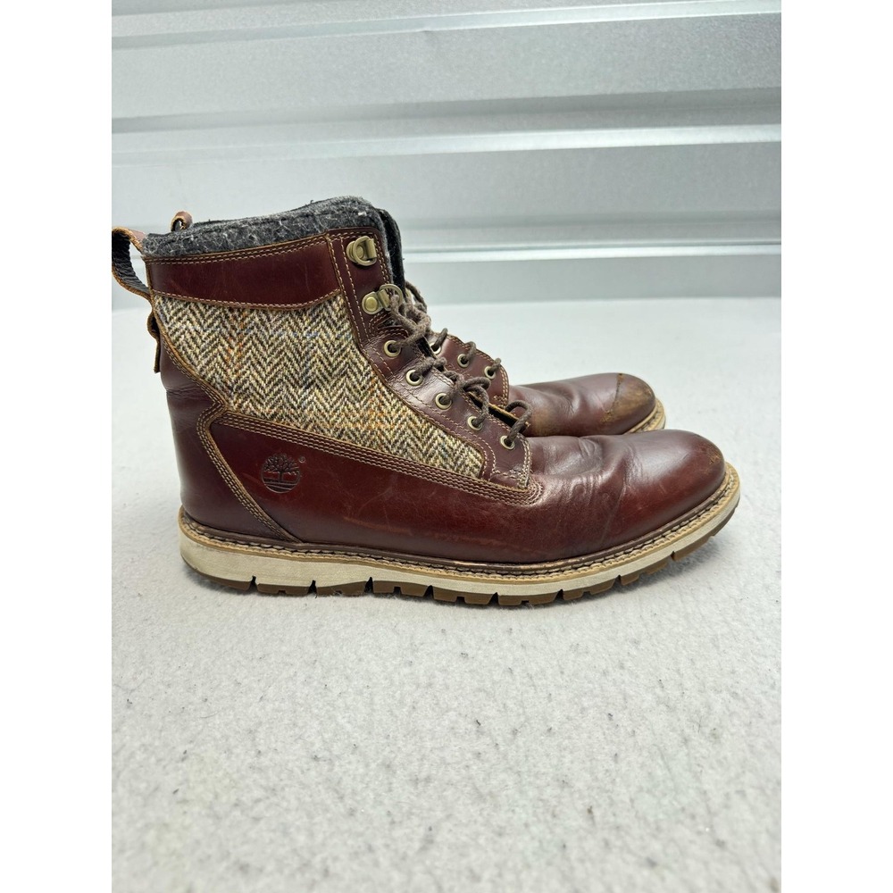 Timberland Boots Mens Size 10.5 Brown Leather Harris Tweed Herringbone A123T